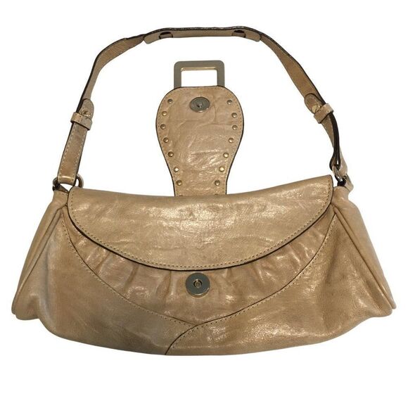 Guess Collection Beige Leather Studded Shoulder Bag With Gold Hardware - Picture 3 of 7